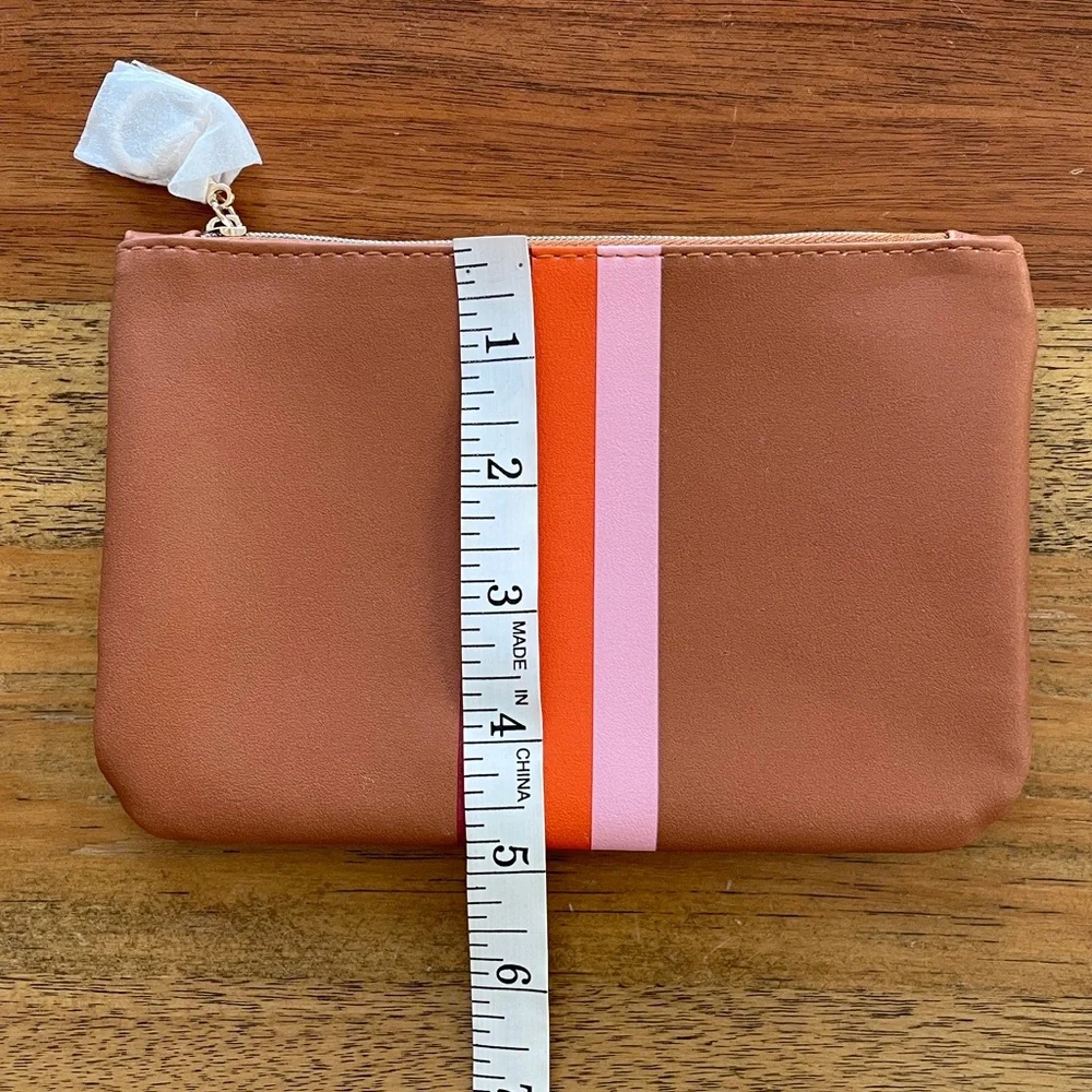 Ipsy Stylish Tan Clutch with Multicolor Stripes